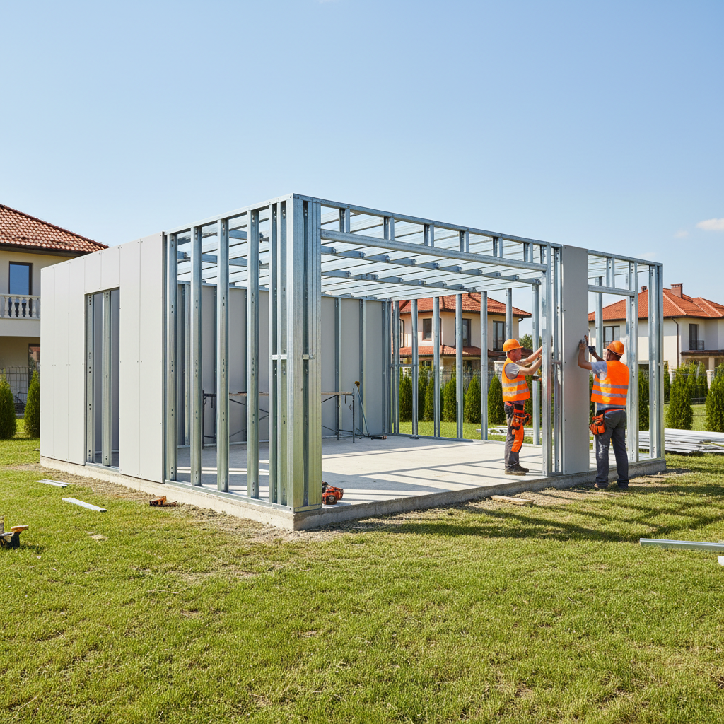 Строительство гаража — монтаж каркаса ЛСТК с сэндвич-панелями