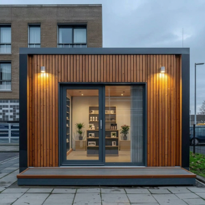 Магазин із сендвіч-панелей 4×6 м — фасад з панорамною вітриною