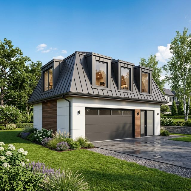Modern garage with mansard roof design