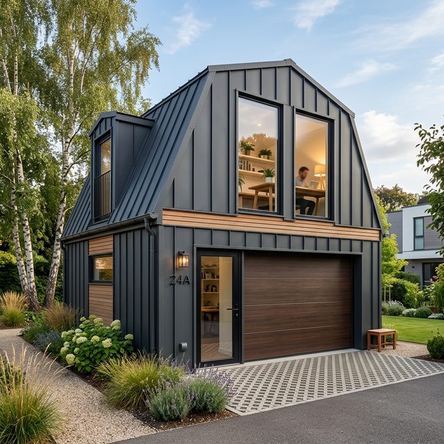 Компактний гараж 4×6 м з мансардою із сендвіч-панелей — проєкт PreBuild