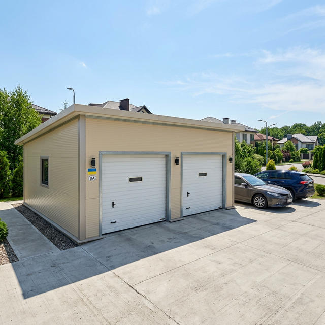 Гараж на 2 машины из сэндвич-панелей — внешний вид