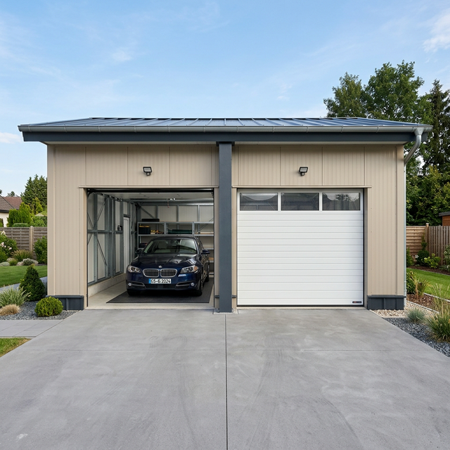 Гараж на 2 машины с двумя секционными воротами
