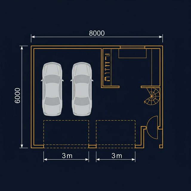 Планировка первого этажа гаража 6×8 м — два автомобиля и рабочая зона