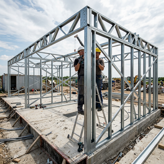 Монтаж каркаса ЛСТК для мойки самообслуживания