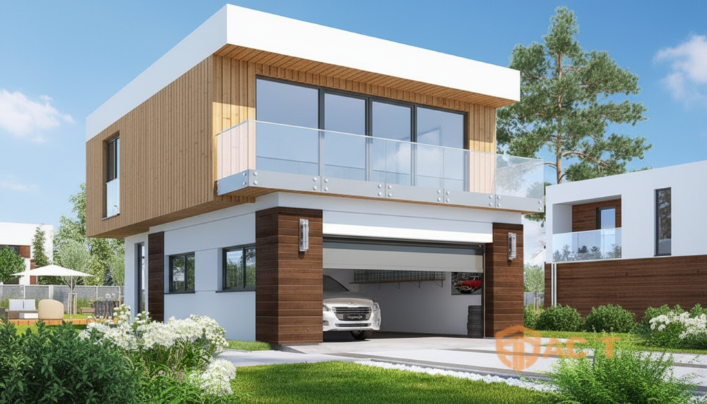 Гараж з мансардою із сендвіч-панелей — 3D проєкт PreBuild