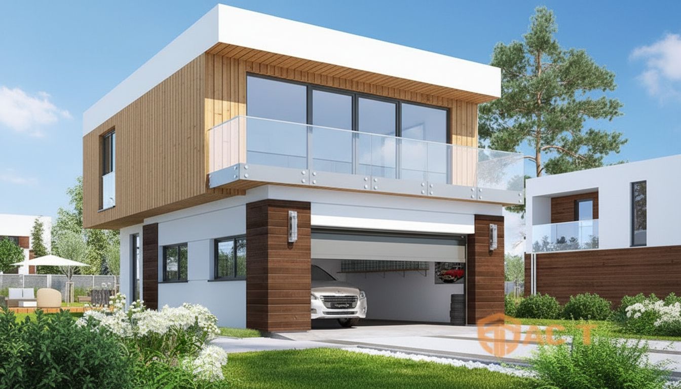 Гараж с мансардой из сэндвич-панелей — двухуровневое строение с жилым вторым этажом — PreBuild