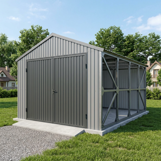 Разборный металлический гараж из профнастила на болтовом каркасе