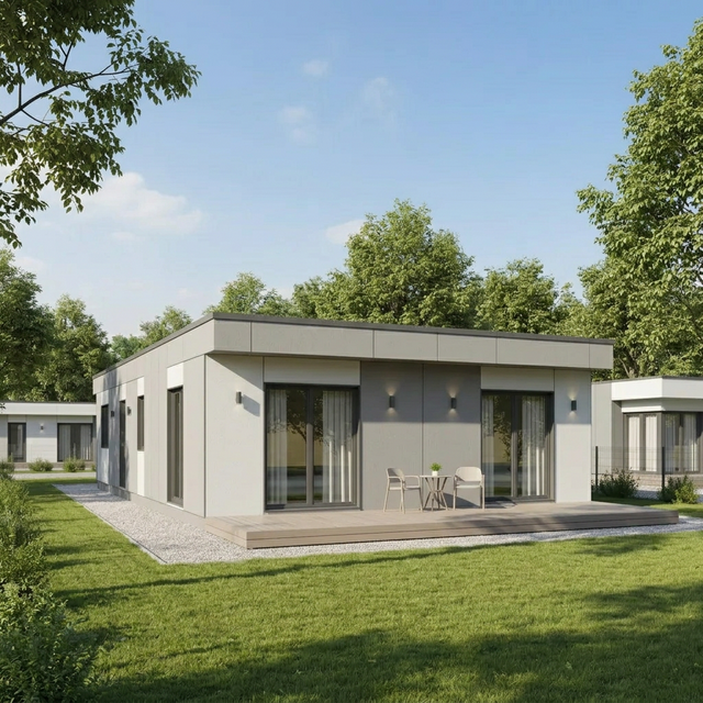 Модульный дом Mini 36 м² — вид с террасой