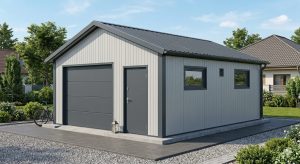 Гараж из сэндвич панелей 4 на 6 м. Двух скатная крыша. с дверями и окнами.