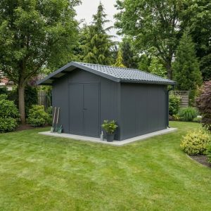 Сарай 2,4 × 3 м з профнастилу матовий графіт — збірний хозблок